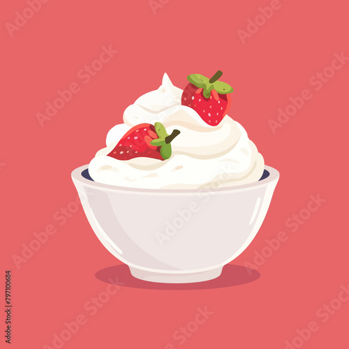 Vector illustration of a bowl of yoghurt with berries