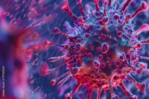 Vivid 3D Illustration of a Virus Particle