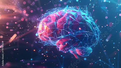 Low poly brain graphic with futuristic element showing medical neurology or brain analysis