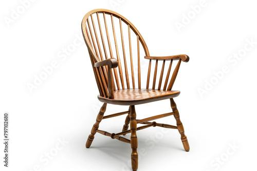 An elegantly designed Windsor chair isolated on a solid white background, isolated on solid white background.