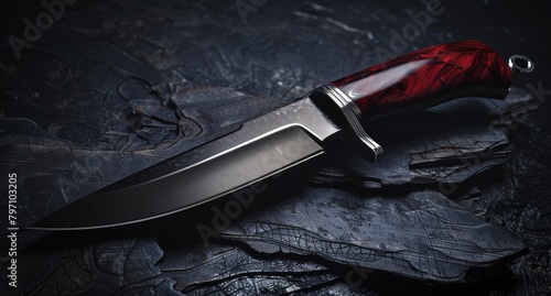 Elegant hunting knife on a dark textured background photo