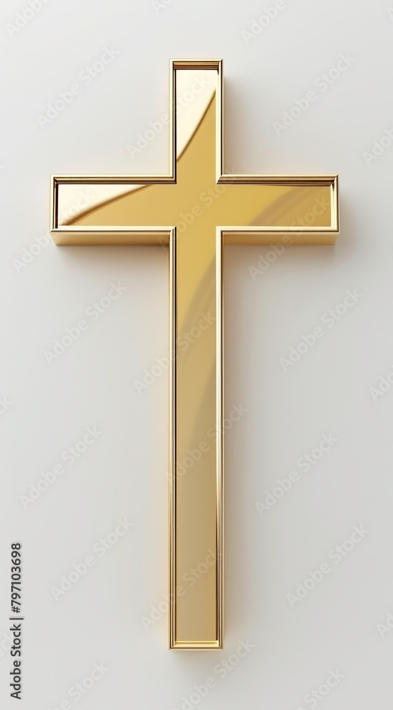 Golden cross on a plain background