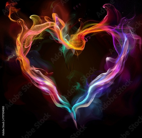 Colorful abstract smoke heart on a dark background