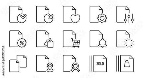 Document line icons 2. Paper sheet sign. File or archive symbol. Isolated on a white background. Pixel perfect. Editable stroke. 64x64.