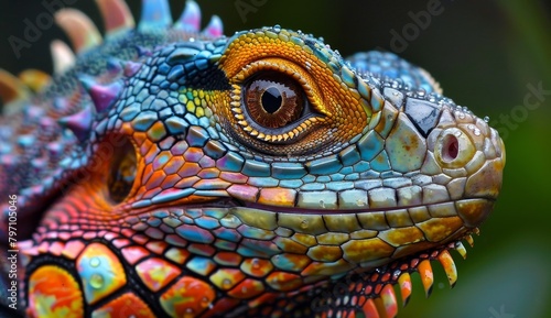 Close-up of a Colorful Chameleon Eye and Scales