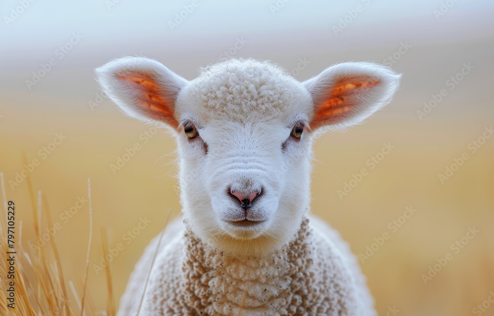 Close-up of a Lamb in a Golden Field