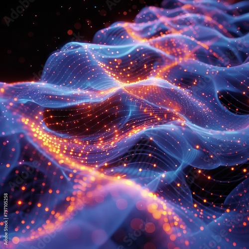 Data Stream Symphony: Create a symphony of glowing data cables in motion, resembling musical notes and waves, evoking a sense of rhythm and harmony in the digital realm. Generative AI