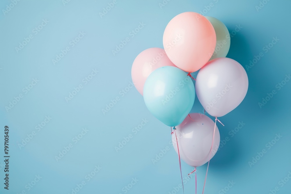 Colorful balloons on a soft blue background