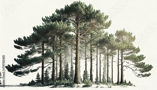 scots pine modern illustrations of trees on white background generative ai