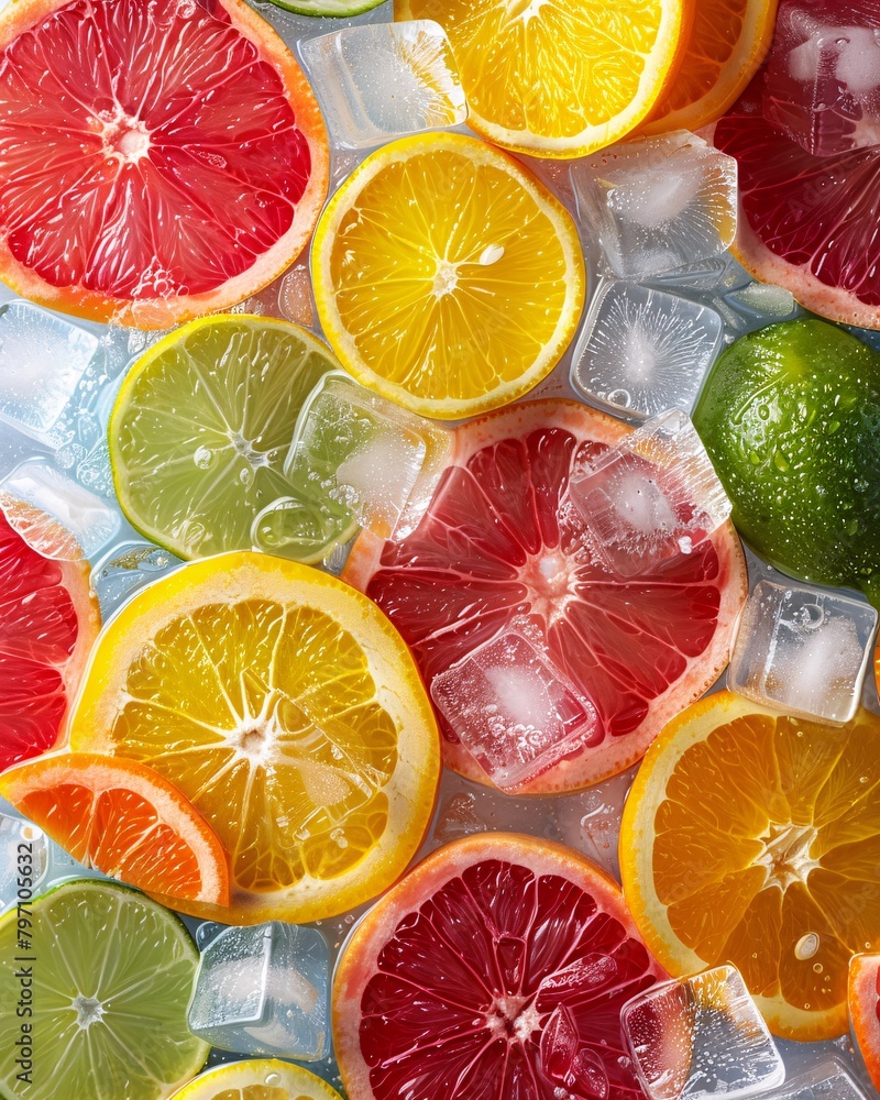 slice of citrus with ice cubes slice of citrus with ice cubes
