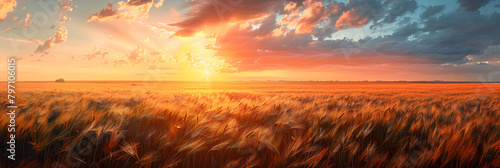 A serene and peaceful sunset over a rural field, creating a beautiful and tranquil atmosphere.