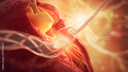 A medical illustration shows an inside view of an open cracked wall in the left ventricle of the heart photo