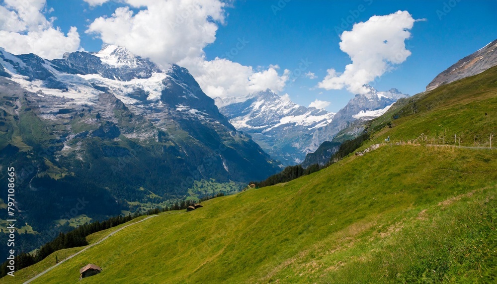 view of the bernese alps mountain range landscape near the jungfrau grindelwald switzerland