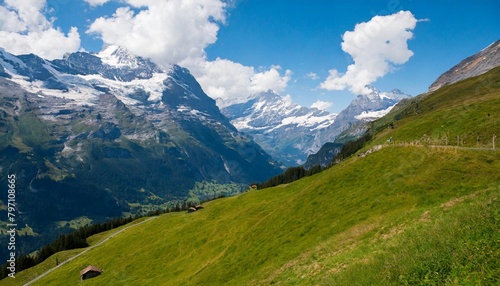 view of the bernese alps mountain range landscape near the jungfrau grindelwald switzerland photo