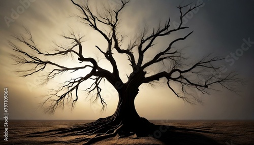 drought tree silhouette isolated on transparent dead tree trunk and branches arid climate