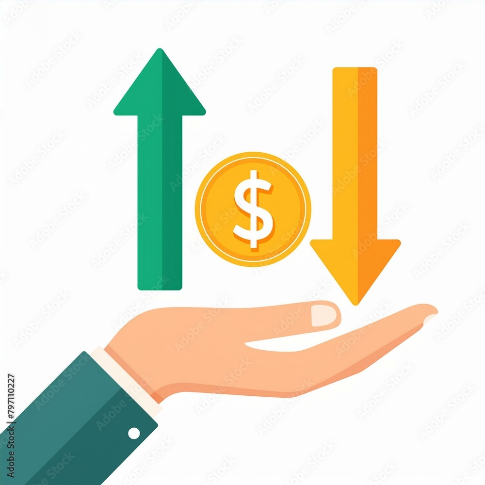 hand holding dollar sign with arrows. Illustration of income hand holding dollar sign with arrows. Illustration of income