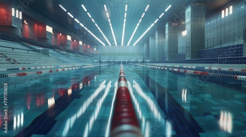 A serene view of an Olympic swimming pool, showcasing the precision and skill of the athletes. photo