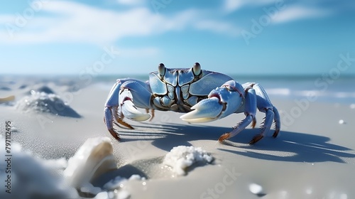 Blue crab on the beach. 3d render. Blue crab. photo