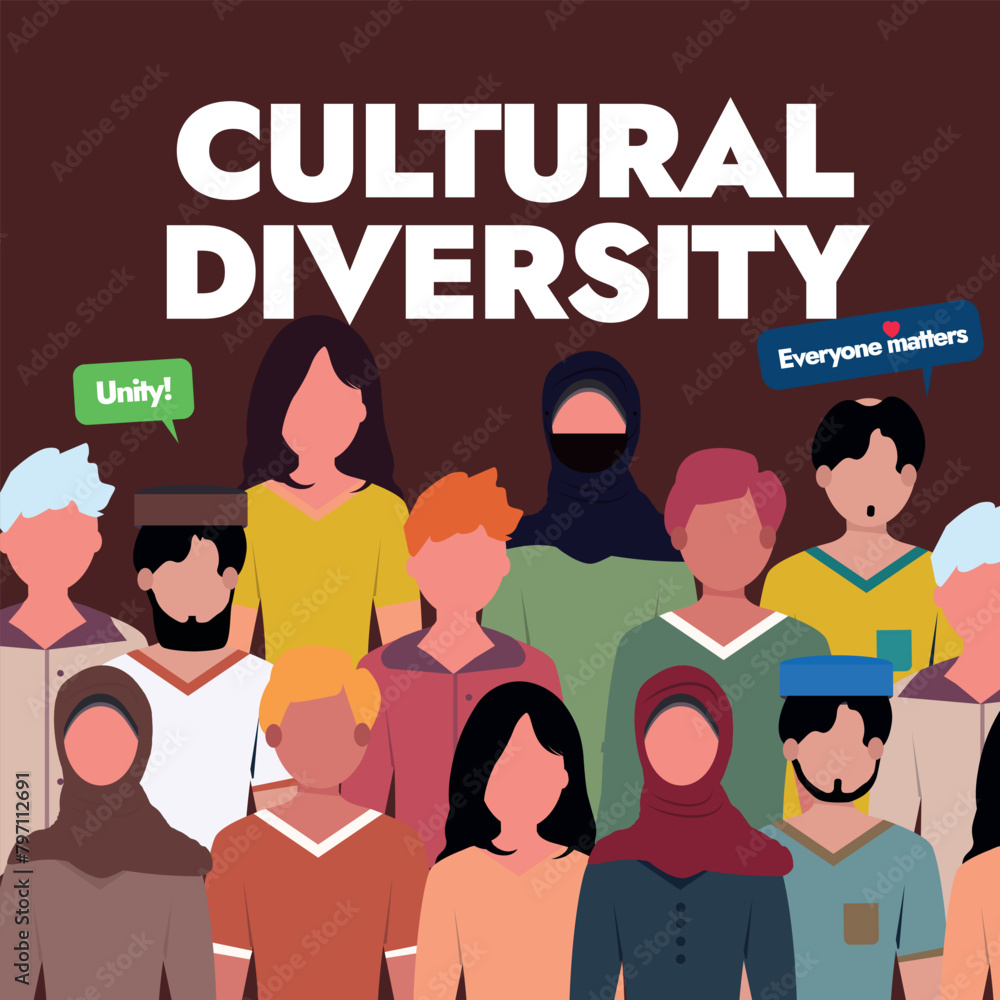 Cultural diversity day 21st May 2024. World Cultural diversity day celebration banner with people of  different age, colour, ethnic, religion, culture. Celebrating the culture diversity of world.