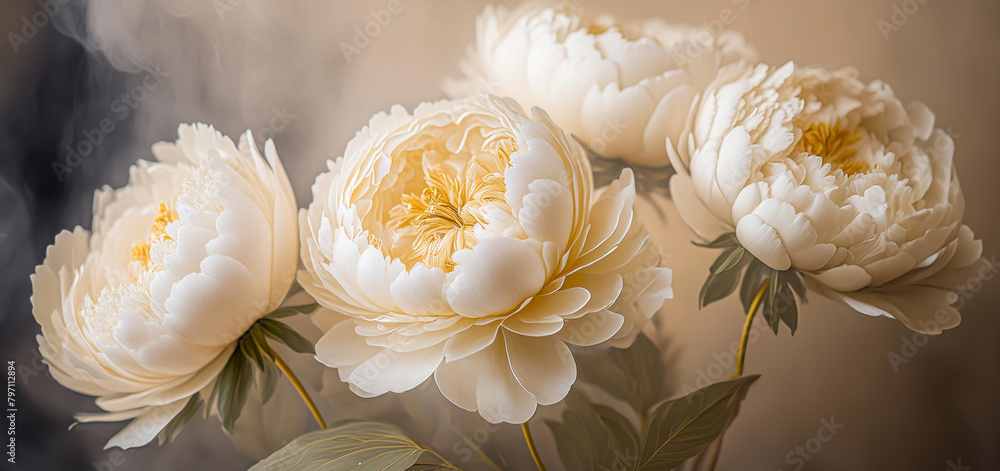  Fiori di peonia crema. Sfonfo floreale, decorazione