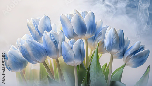 Bouquet di fiori di tulipani blu. Sfondo floreale, decorazione #797112850