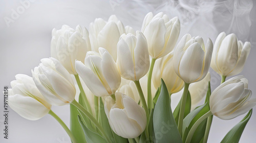 Bouquet di fiori, tulipani bianchi. Fondo floreale astratto, decorazione photo