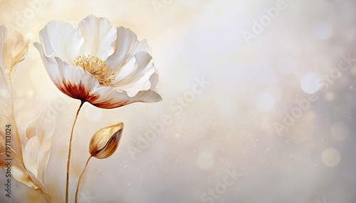 Kartka dekoracyjny kwiat biały mak. Puste miejsce na tekst, zaproszenie photo