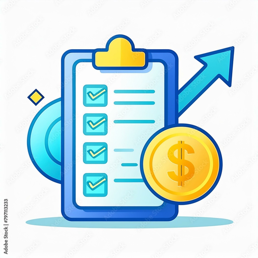 An icon of clipboard, checklist and a dollar sign. A concept of ...