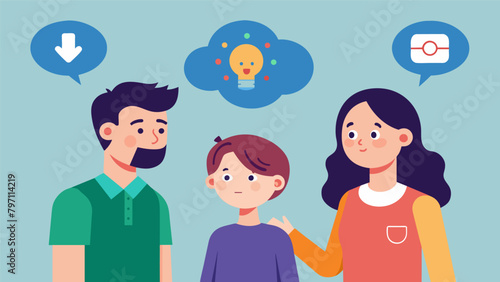 Parents discussing the ethical implications of allowing their teenage children to have access to neural enhancements without their full understanding..