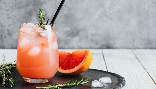 mocktail paloma refreshing grapefruit cocktail with ice and thyme cocktail of fresh pink paloma creative banner copyspace image © Heaven