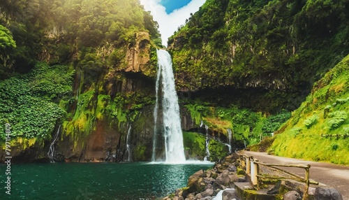 the waterfall salto do cabrito in the sao miguel island azores portugal © Heaven