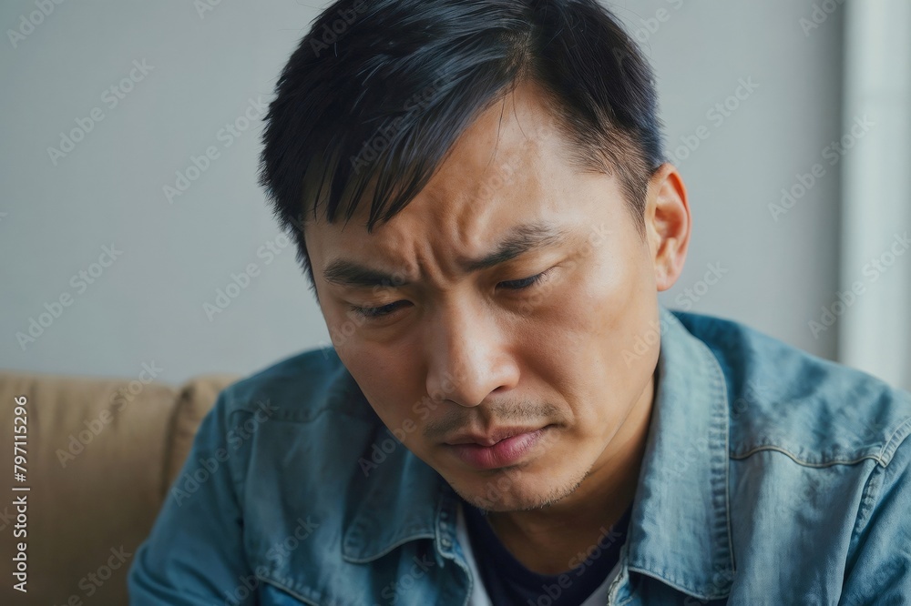 Fototapeta premium Face of Asian man relationship difficulties concept