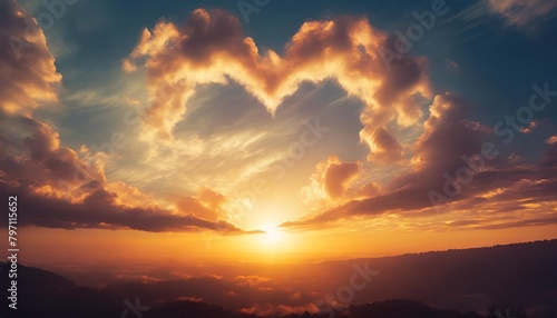 a captivating sunset scene with heart shaped clouds in the sky creating a picturesque love background valentine s day generated ai © Heaven