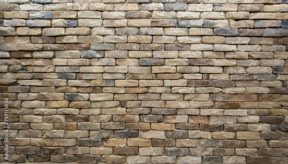 Fototapeta premium photo realistic generic empty interior design with a light brown stone brick wall is appropriate for use as a virtual backdrop and in video conferences