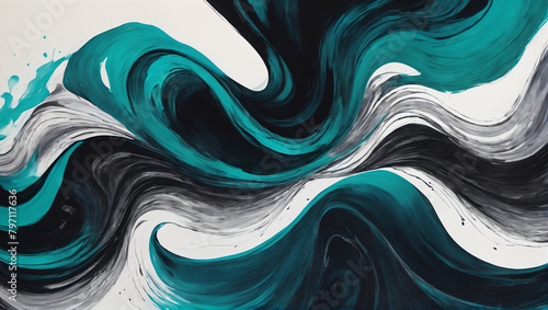 Abstract compositions featuring flowing ink in intricate and captivating shapes, with bold contrasts and fluid movements in shades like inky black, swirling sapphire, cascading cerulean ULTRA HD 8K photo