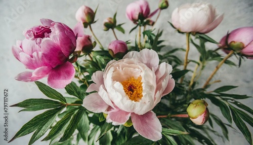 delicate floral watercolor pattern for textiles and backgrounds watercolor peonies flowers and green leaves soft colors boho style on a light background floristic vintage asian generative ai