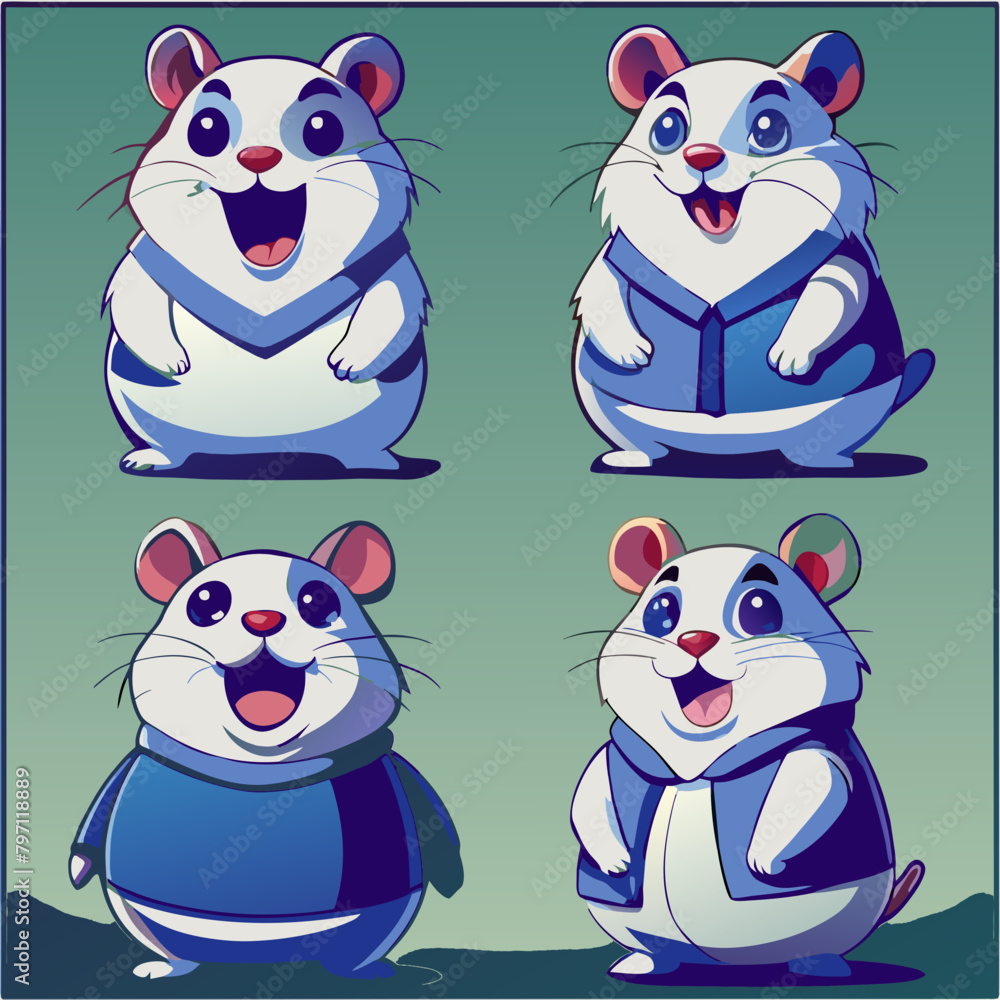 Fototapeta premium Cute cartoon hamster characters with different poses. Set of hamsters. SVG version. 