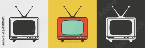 Vector Vintage TV Icon Set. Vintage TV Design Template. Retro TV Symbol for Web, Logo, App, UI etc. Vector Illustration