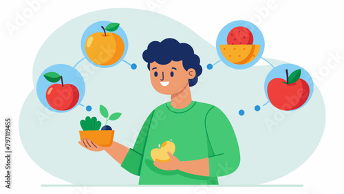 A shopper sharing their connection to a certain fruit or vegetable stemming from childhood memories or cultural heritage.. Vector illustration