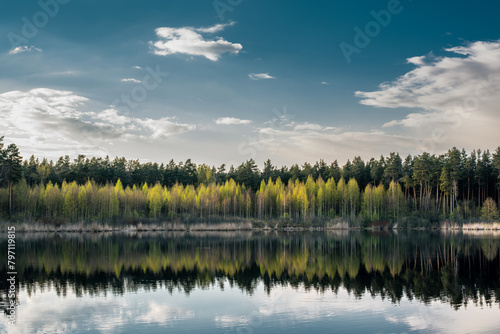 Beautiful landscape view of the lake in the forest photo