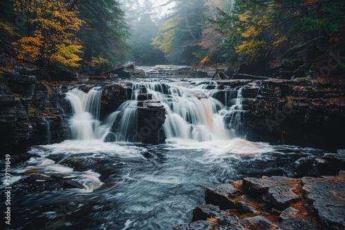 Majestic Waterfall in Autumn Forest