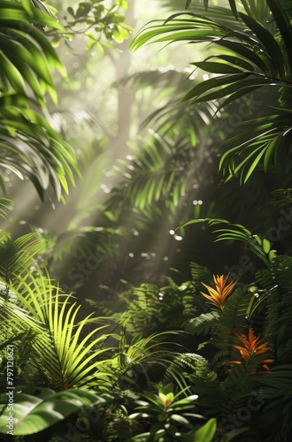 Sunlight filtering through a dense tropical forest