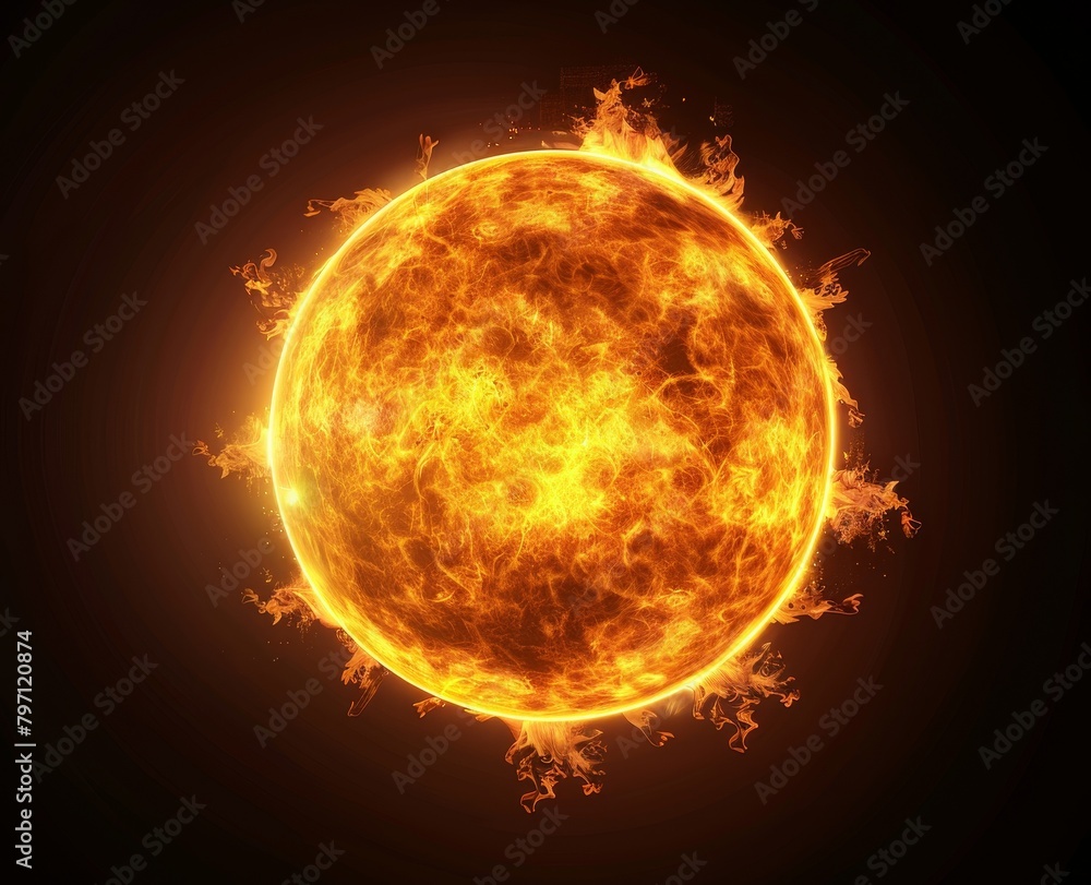 Fiery Sun with Solar Flares in Space Fiery Sun with Solar Flares in Space