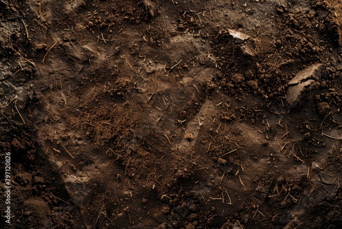 Close-up of textured soil with natural debris photo