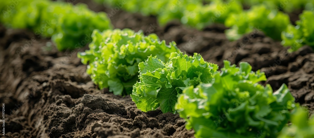 Fresh lettuce growing in fertile farm soil Fresh lettuce growing in fertile farm soil