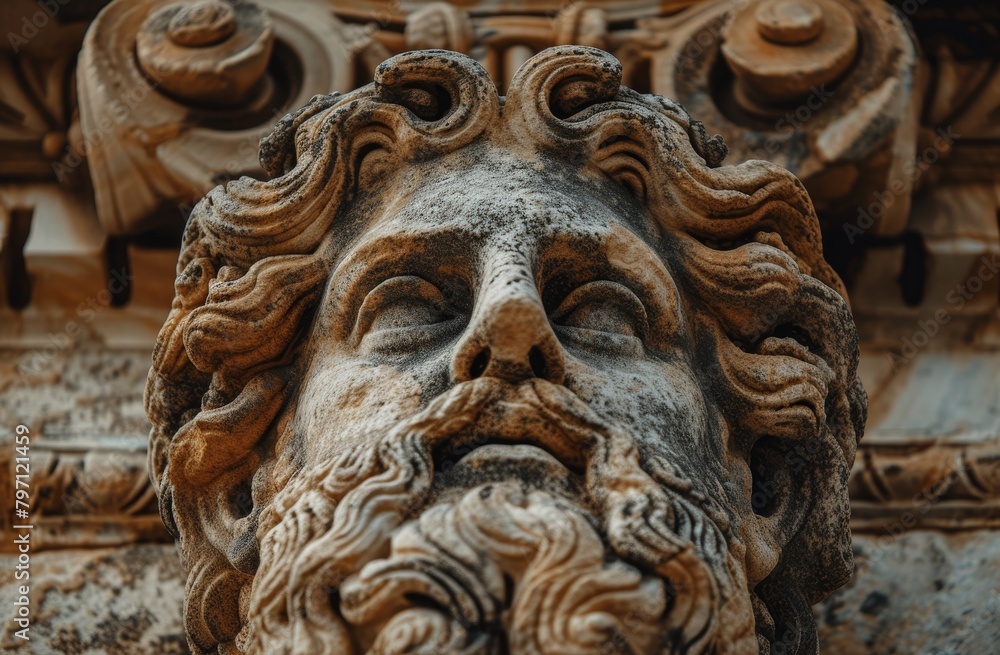 Detailed Sculpture of a Bearded Man on a Historical Building Detailed Sculpture of a Bearded Man on a Historical Building
