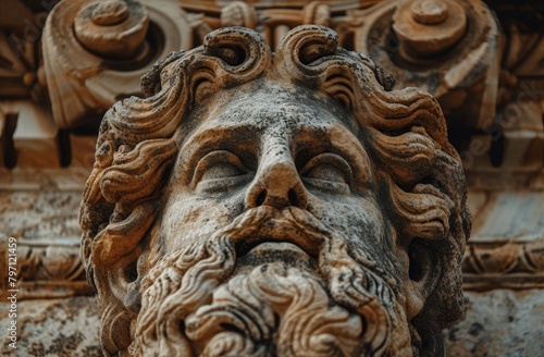 Detailed Sculpture of a Bearded Man on a Historical Building
