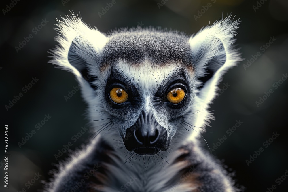 Obraz premium Close-up Portrait of a Lemur with Intense Eyes