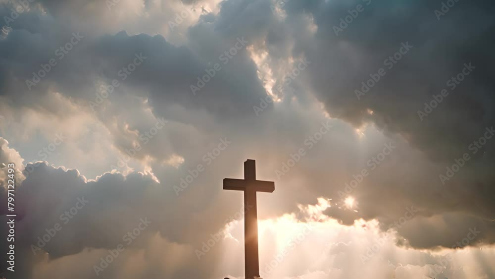 Cross on Hill Under Cloudy Sky Generative AI Cross on Hill Under Cloudy Sky Generative AI