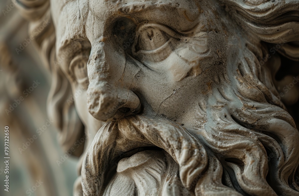 Close-up of a weathered classical sculpture